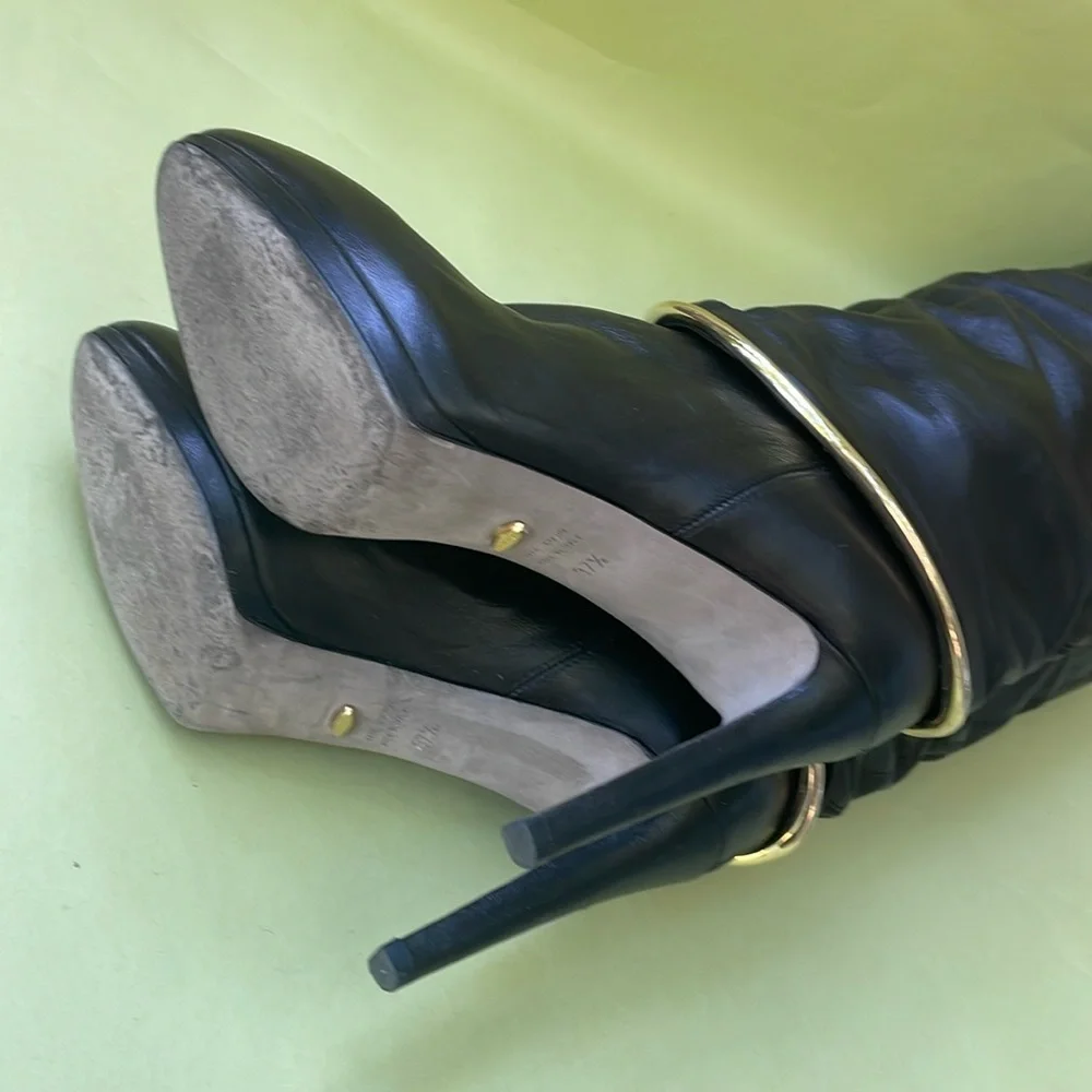 Black Sergio Rossi pull on leather boots in original box